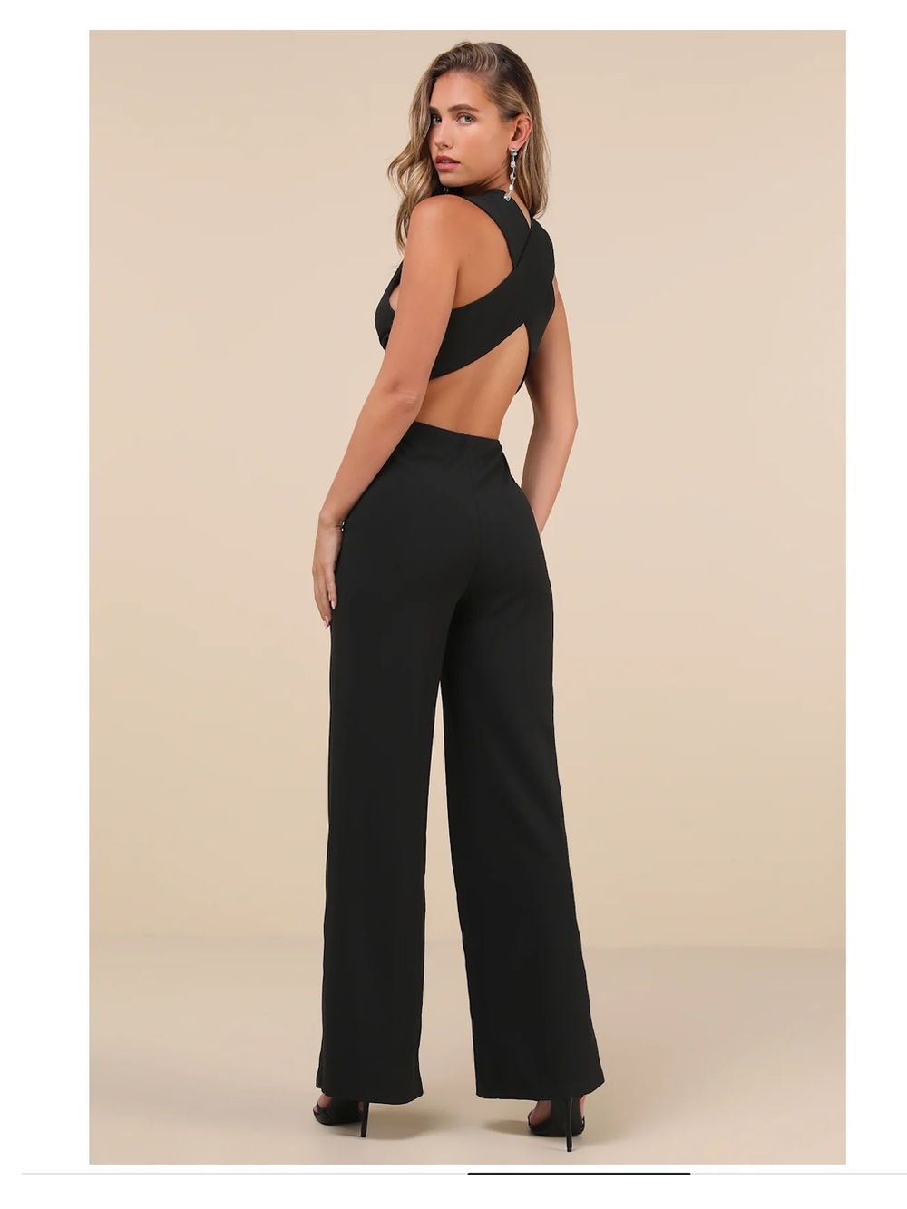 Lulu's Black Crisscross Back Wide-Leg Jumpsuit